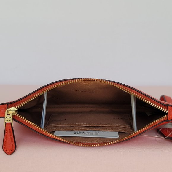 COACH Small Wristlet in Polished Pebbled Leather -Red Orange - Picture 13 of 16